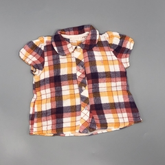 Camisa Cardon Talle 9 meses lino cuadrillé purpura naranja blanco