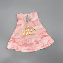 Musculosa Minimimo M (6-9 meses) algodón camuflado rosa letras doradas volados