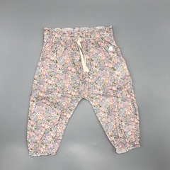 Pantalón Baby Cottons Talle 12 meses fibrana blanco florcitas rosa lila celeste frunce (41 cm largo)