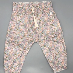 Pantalón Baby Cottons Talle 12 meses fibrana blanco florcitas rosa lila celeste frunce (41 cm largo) - comprar online