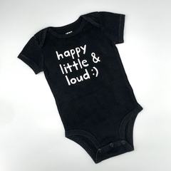 Segunda Selección - Body Carters Talle 6 meses negro estampa Happy Little y Loud