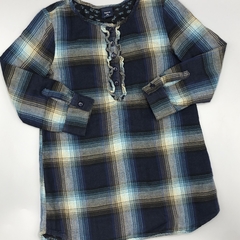 Segunda Selección - Camisa vestido GAP Kids Talle XS (4-5 años) fibrana cuadrillé azul oscuro verde volados - comprar online