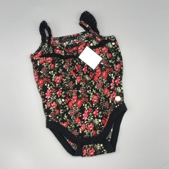 Body Little Akiabara Talle 0-3 meses algodón negro flores rojas volados puntilla hombros