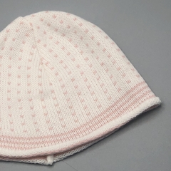 Imagen de Set Magdalena Espósito Talle 0 meses tejido blanco lunares lineas rosa (gorro y jogging 31 cm largo)