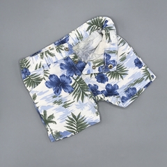 Bermuda Minimimo Talle L (9-12 meses) jean blanco flores azules hojas verdes - comprar online
