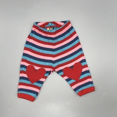 Legging Owoko Talle 1 (3 meses) algodón rayas celeste rojo rosa azul corazones rodilla (32 cm largo)