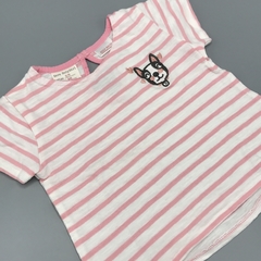 Remera Zara Talle 3-6 meses algodón rayas rosa blanco perrita bordada - comprar online