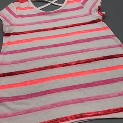 Segunda Selección - Remera Justice Talle 8 años algodón rayas blanco rosa fucsia fluor tiras - tienda online