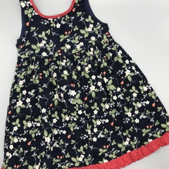 Segunda Selección - Vestido Little Akiabara Talle 6 años fibrana azul oscuro flores blancas pompines rojos - comprar online