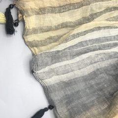 Segunda Selección - Fular portabebe lino rayas beige marrón flecos negros aros metalicos (1 mts largo) - tienda online