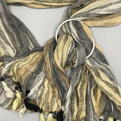 Segunda Selección - Fular portabebe lino rayas beige marrón flecos negros aros metalicos (1 mts largo) - comprar online