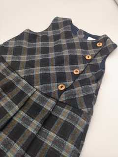 Vestido Zara Talle 9-12 meses cuadrillé azul y gris botones marrón en internet