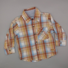 Camisa Crayón Talle OL (9-12 meses) cuadrillé marrón claro y celeste