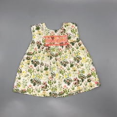 Segunda Selección - Vestido Little Akiabara Talle 6 meses fibrana color crudo flores amarillo verde frunce rosa