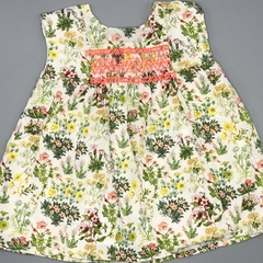 Segunda Selección - Vestido Little Akiabara Talle 6 meses fibrana color crudo flores amarillo verde frunce rosa - comprar online