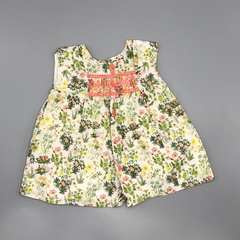 Segunda Selección - Vestido Little Akiabara Talle 6 meses fibrana color crudo flores amarillo verde frunce rosa en internet