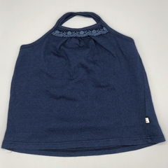Remera Wanama Talle 6-12 meses algodón azul oscuro tiras puntilla cuello - comprar online
