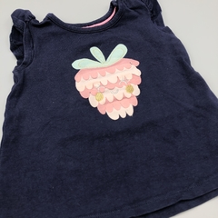 Segunda Selección - Remera Talle 3-6 meses algodón azul oscuro bordado frutilla - tienda online