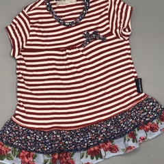 Remera Minimimo Talle S (3-6 meses) algodón rayas rojo blanco volados azul flores moño - comprar online