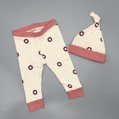 Set Little Akiabara Talle 3 meses algodón color crudo lunares circulos rayas (gorro y legging 31 cm largo)