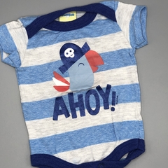 Body Owoko Talle 0 (0 meses) algodón rayas azul celeste gris estampa lorito pirata - comprar online
