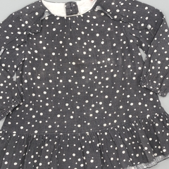 Segunda Selección - Vestido Zara Talle 12-18 meses lino gris oscuro lunares blancos volados - comprar online