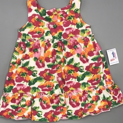 Segunda Selección - Vestido Cheeky Talle M (6-9 meses) algodón blanco flores fucsia naranja amarillo - comprar online