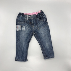 Jeans Yamp Talle 6 meses azul oscuro localizado costura beige abotonado (interior algodón - 40 cm largo)