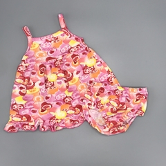Vestido Gabriela de Bianchetti Talle 6 meses algodón rosa frutas naranja rojo amrillo volados (con bombachudo)