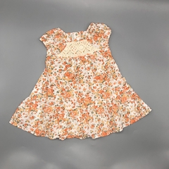 Vestido Minimimo Talle S (3-6 meses) fibrana blanca florcitas naranja puntilla