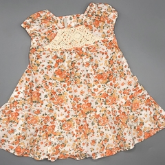 Vestido Minimimo Talle S (3-6 meses) fibrana blanca florcitas naranja puntilla - comprar online