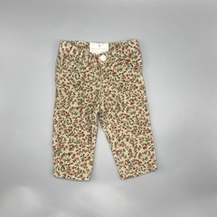 Segunda Selección - Pantalón Baby Cottons Talle 6 meses corderoy verde musgo mini florcitas bordeaux (34 cm largo)