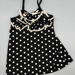 Vestido Little Akiabara Talle 18 meses modal negro lunares color manteca puntilla volados - comprar online