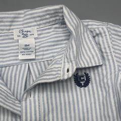 Segunda Selección - Camisa Chaps Talle 9 meses lino rayas celeste blanco bordado azul - comprar online