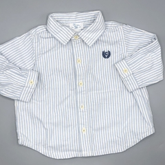 Segunda Selección - Camisa Chaps Talle 9 meses lino rayas celeste blanco bordado azul - comprar online