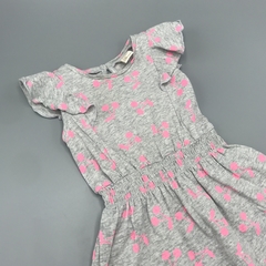 Vestido Yamp Talle 6 meses algodón gris cerezas rosa fluo volados - comprar online
