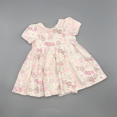 Segunda Selección - Vestido Baby Cottons Talle 3 meses gabardina blanca flores rosa verde (con bombachudo)