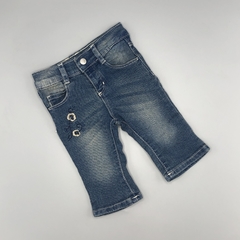 Jeans Minimimo Talle S (3 meses) (35cm largo) azul oscuro bordado flores azules