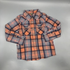 Camisa Benetton Talle 3-4 años batista cuadrillé naranja azul blanco