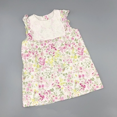 Vestido Crayón Talle L (9-12 meses) batista blanca flores rosa amarillo broderie cuello (con bombachudo) - comprar online