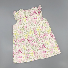 Vestido Crayón Talle L (9-12 meses) batista blanca flores rosa amarillo broderie cuello (con bombachudo) - Baby Back Sale SAS