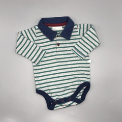 Segunda Selección - Body Cheeky Talle Talle S (3-6 meses) algodón rayas gris verde cuello azul