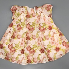 Vestido Magdalena Espósoito Talle 0 meses fibrana rosa floreado hojas verdes - comprar online