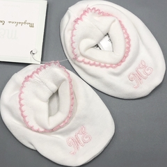 Escarpines Magdalena Espósito Talle Único algodón blanco bordado puntilla rosa - comprar online