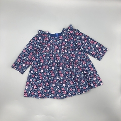 Vestido Magdalena Espósito Talle 3 meses fibrana azul flores rosa volados