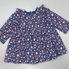 Vestido Magdalena Espósito Talle 3 meses fibrana azul flores rosa volados - comprar online