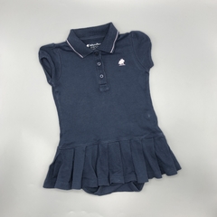 Segunda Selección - Vestido body Baby Cottons Talle 12 meses algodón azul oscuro volados bordado rosa