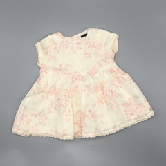 Segunda Selección - Vestido Little Akiabara Talle 3 meses lino color crudo flores rosa