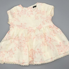 Segunda Selección - Vestido Little Akiabara Talle 3 meses lino color crudo flores rosa - comprar online