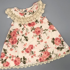 Vestido Little Akiabara Talle 9 meses liviano - cuello tull - rosas - contextura pequeña - comprar online